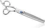 JASON Left Handed 7" Dog Grooming Scissors Set, 3 in 1 Ergonomic Blending, Curved, Straight Cat Pet Hair Trimming Thinning Professional Kits with Offset Handle and a Jeweled Screw