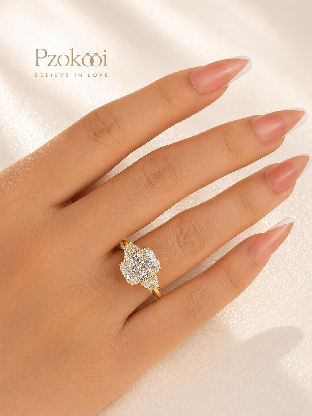 4.5CT Radiant Cut Engagement Ring for Women,925 Sterling Silver Three Stone CZ Simulated Diamond Promise Ring for Wedding,Travel,Daily