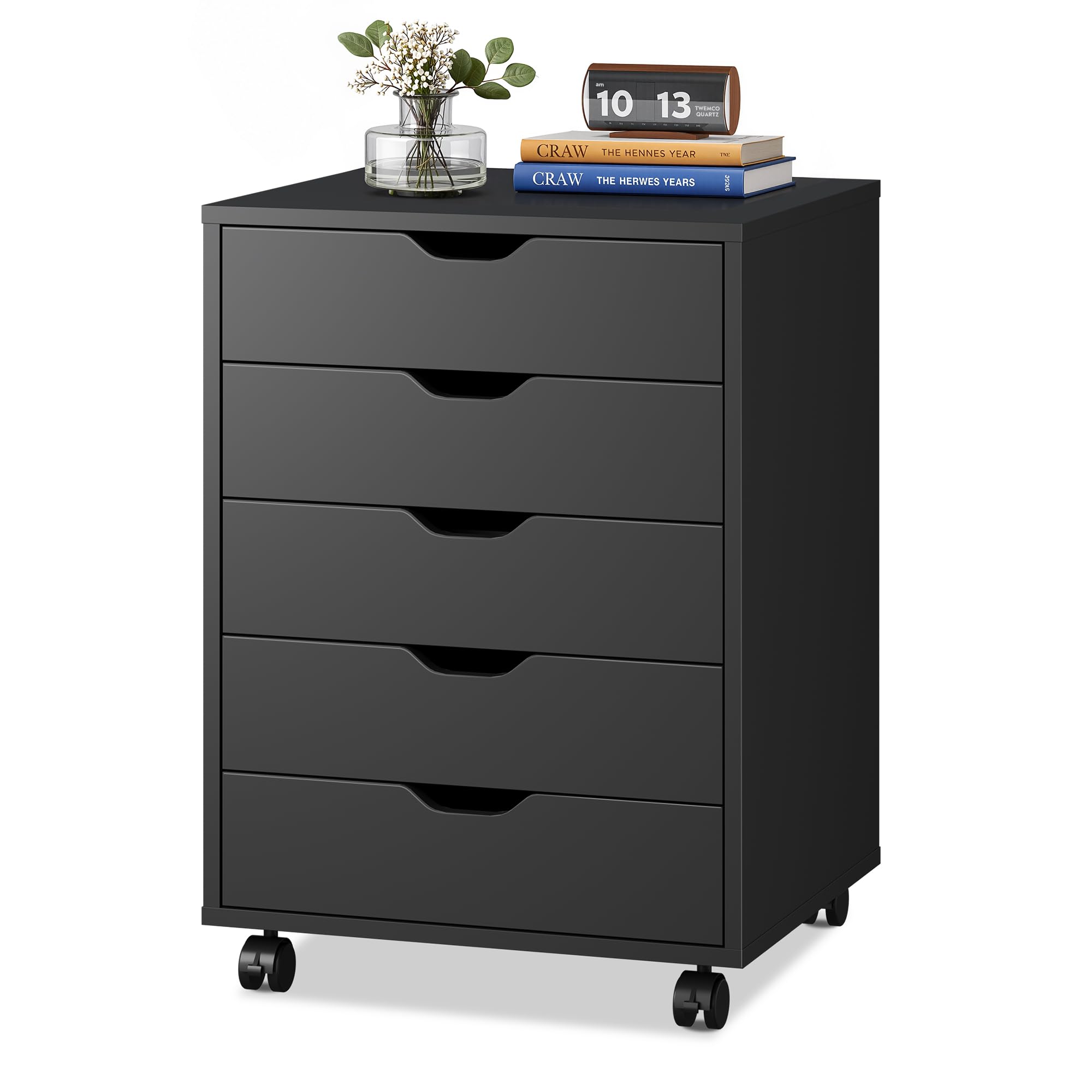 DEVAISE 5 Drawer File Cabinet, Wood Under Desk Drawers Chest Black