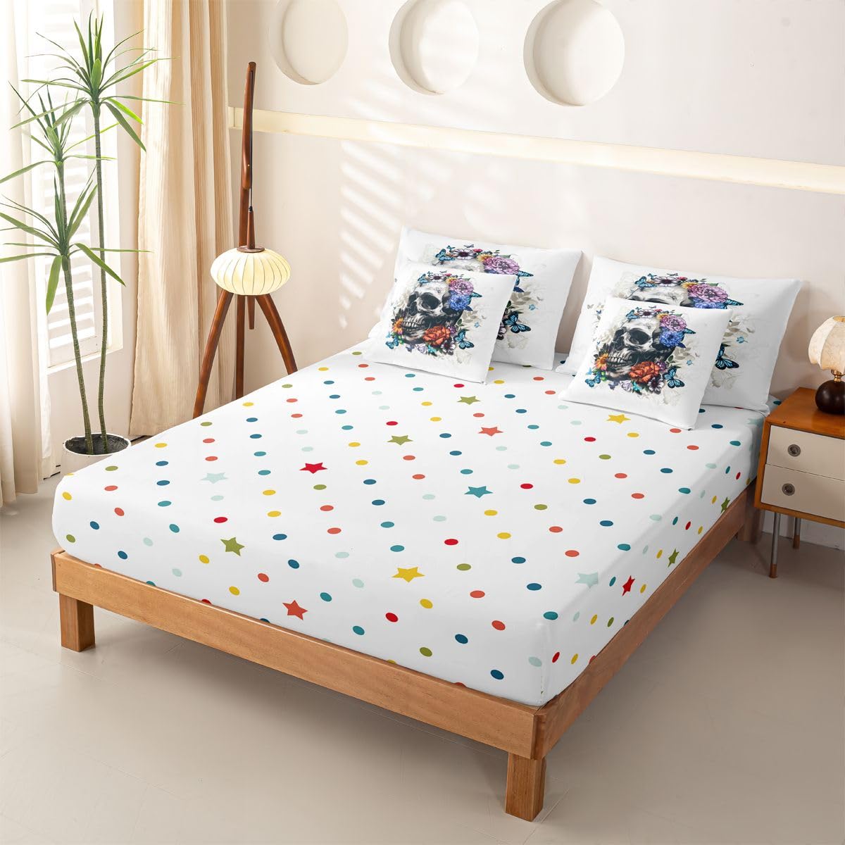 Loussiesd Set di biancheria da letto con copripiumino con lenzuola, 7 pezzi, per letto singolo, motivo: teschio, per bambini, ragazzi, ragazze, Halloween, teschio, decorazione per camera da letto