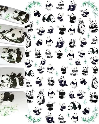 Panda Bear Nail Art Stickers for Fun Unique Look! Black White Green Bamboo