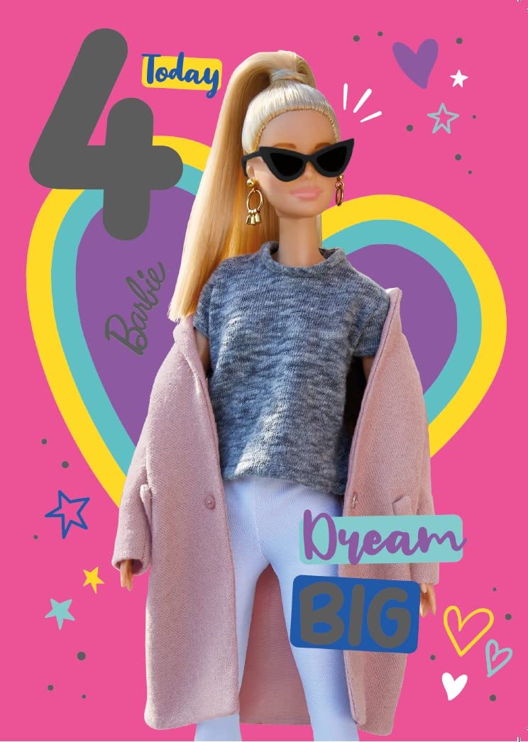 Danilo Promotions Limited Age 4 Birthday Card, Barbie, Card, Birthday, 7x6 inch