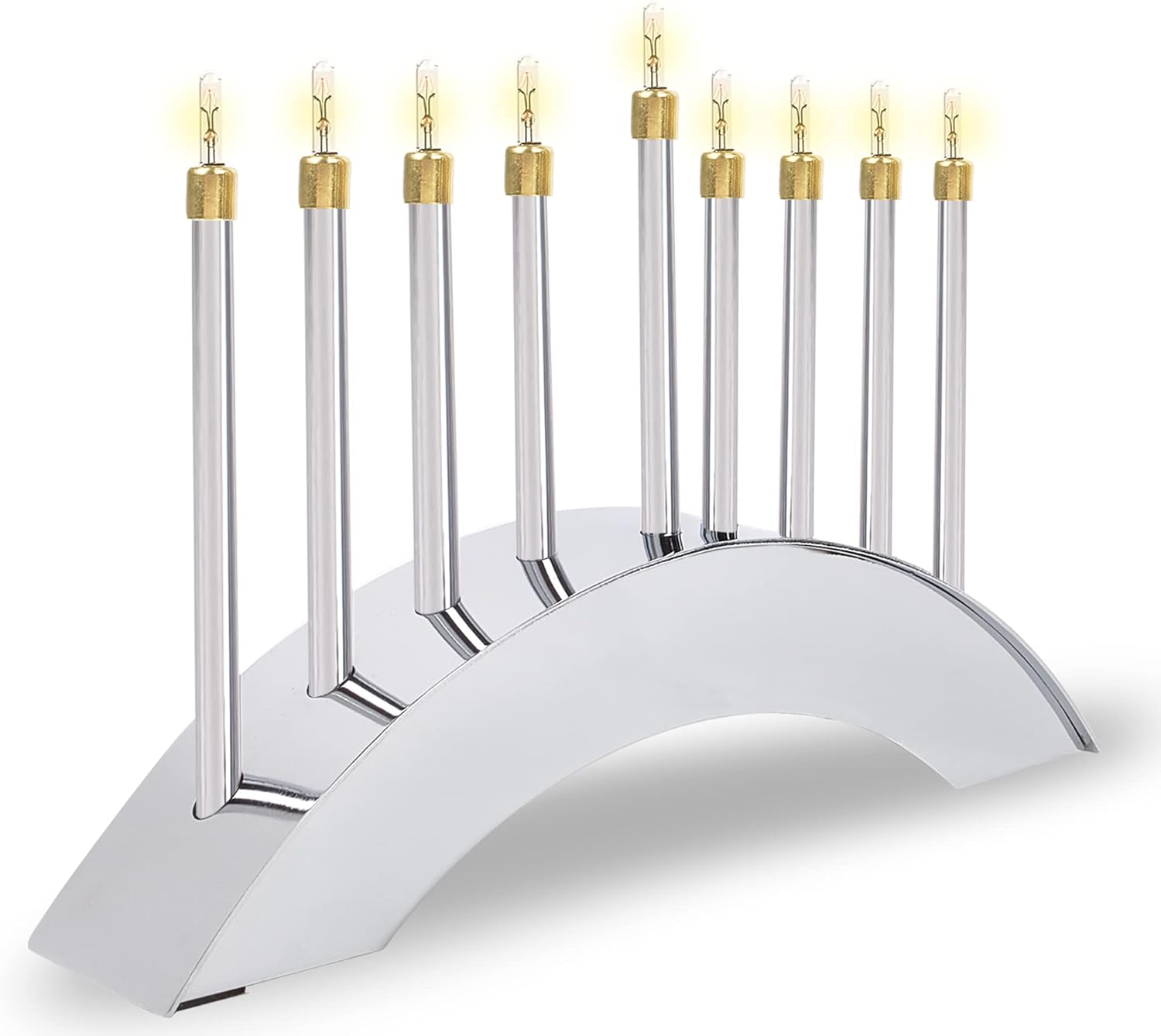 Aviv Judaica Electric Silver Arch Menorah Low Voltage Minorah Arch Shape Electronic Chanukkiah Designed by Yair Emanuel Electronic Hanukkah Menurah