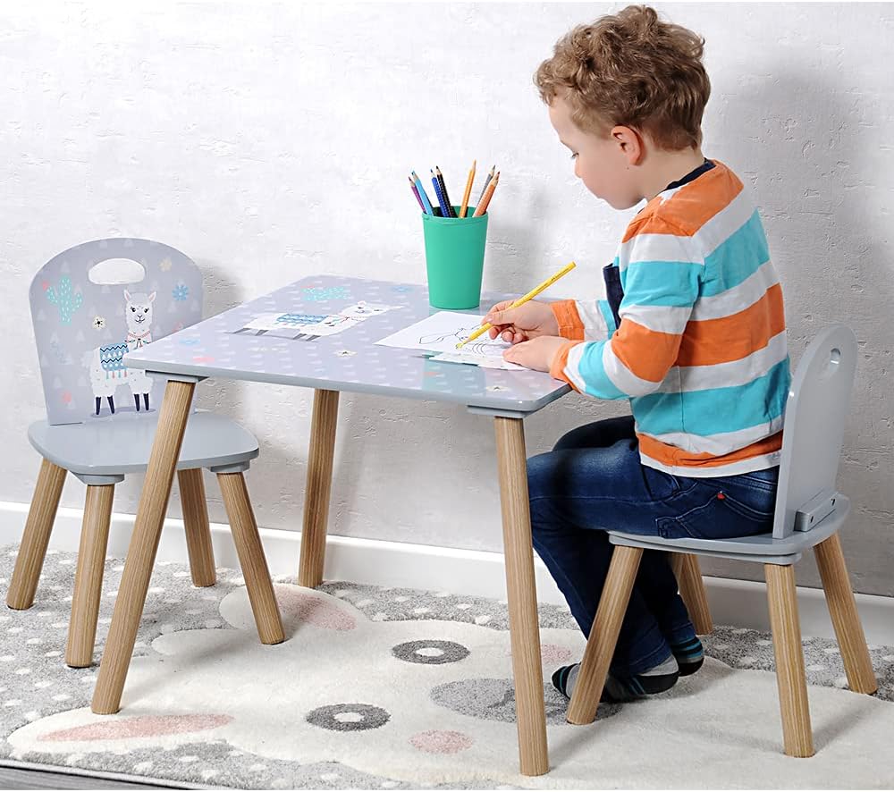 Kesper Children's Table with 2 Chairs, Gray, Tisch 55 x 55 x 45 cm, Stuhl 27,5 x 27,5 x 50,5 cm