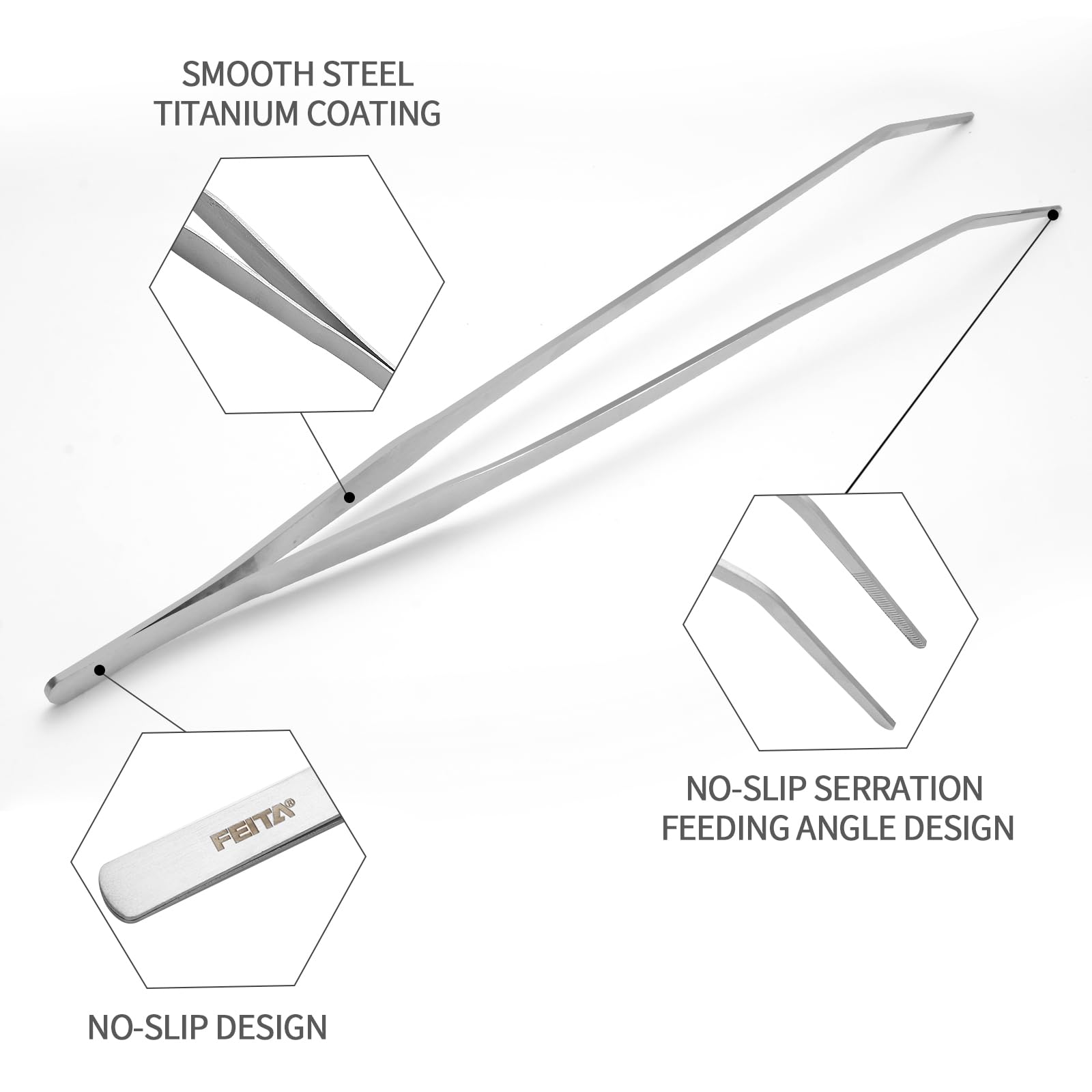 FEITA Extra Long 15 Inch Tweezer Stainless Steel Curved Tip for Aquarium Fishtank Aquascaping Tools, Aquarium Fishtank, Mega Reptile Feeding Tongs