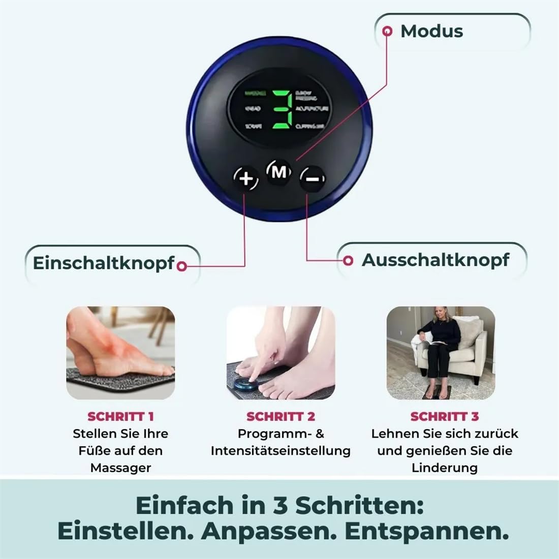 Elektrisches Fußmassagegerät – NMES-Technologie für schnelle Schmerzlinderung in 15 Min | 8 Programme & 19 Intensitätsstufen | Zuhause & nach Sport | Für müde, geschwollene Beine & Neuropathie
