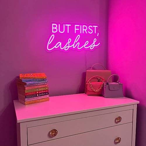 Miniatura 8 de MewNeon Letrero luminoso de neón con texto en inglés But First Lashes ipara decoración de habitación de pestañas, decoración de estudio de belleza,