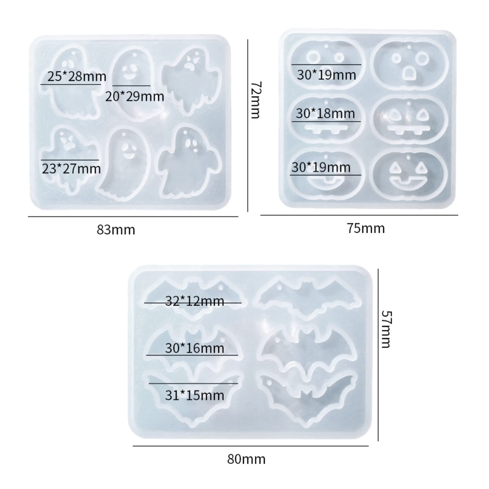 Halloween Epoxy Resin Molds 2-Pack - Pumpkin Ghost Bat Skull Silicone Molds For DIY Jewelry