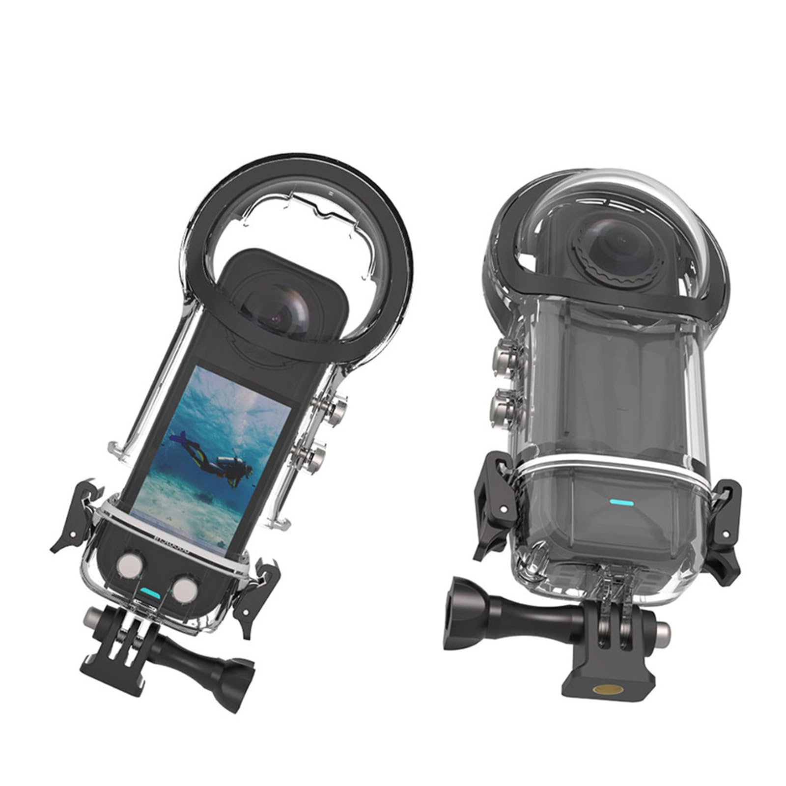 40M/131FT Custodia Impermeabile per Insta360 X5 Custodia per immersione con fotocamera panoramica Custodia protettiva subacquea Gabbia per conchiglie con adattatore per porta a vite da 1/4