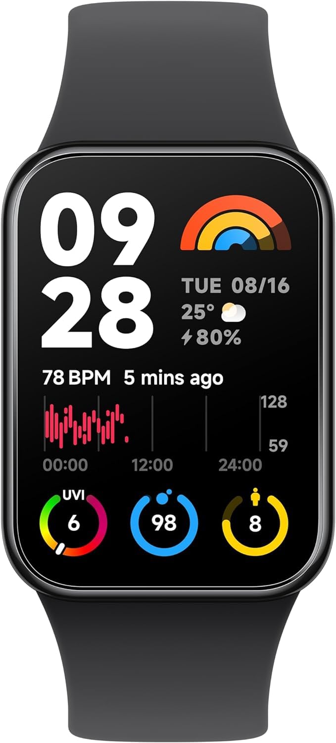 Xiaomi Mi Smart Band 8 Pro monitor aktywności, wyświetlacz AMOLED, 4,4 cm (1,74 cala), lekki i ultracienki, 9,99 mm, 150 trybów sportowych, SpO2, 5 ATM, akumulator do 14 dni, czarny
