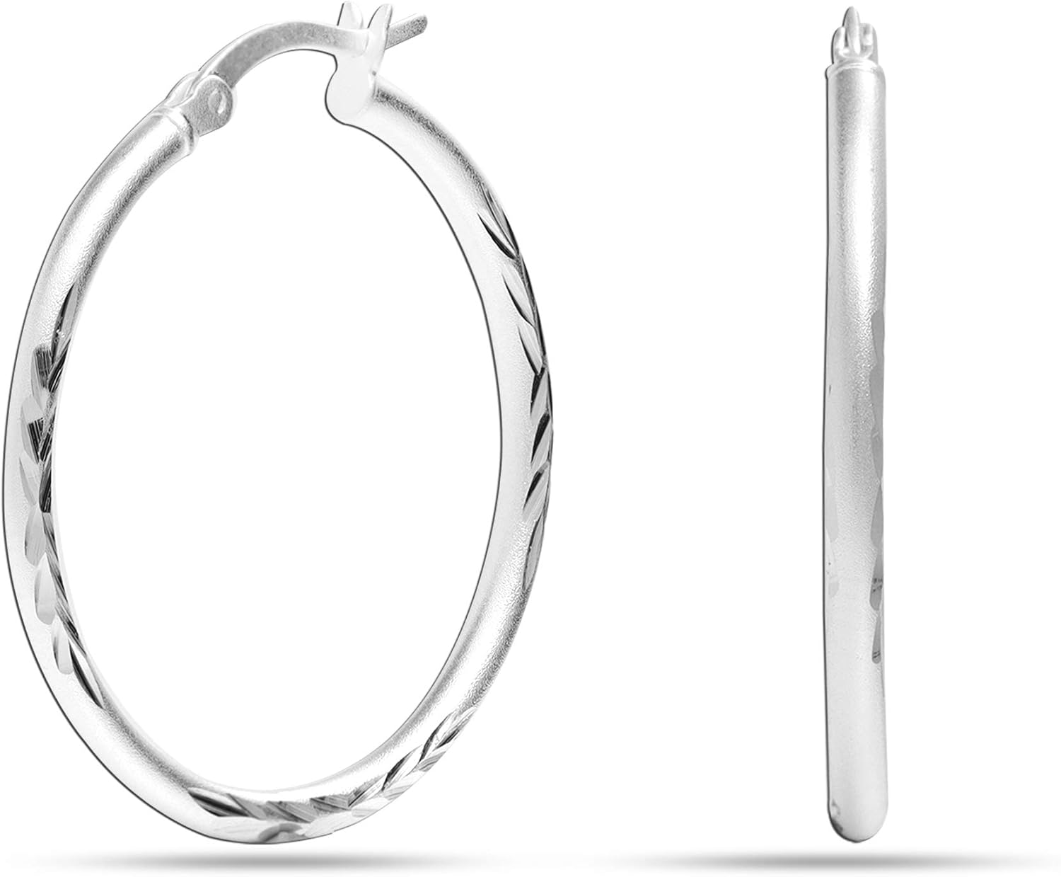 LeCalla 925 Sterling Silver Two-Tone Three-Tone Hoop Earrings | Round Shape Polished Italian Diamond-Cut Twisted Earring Hoops for Women - Image 2