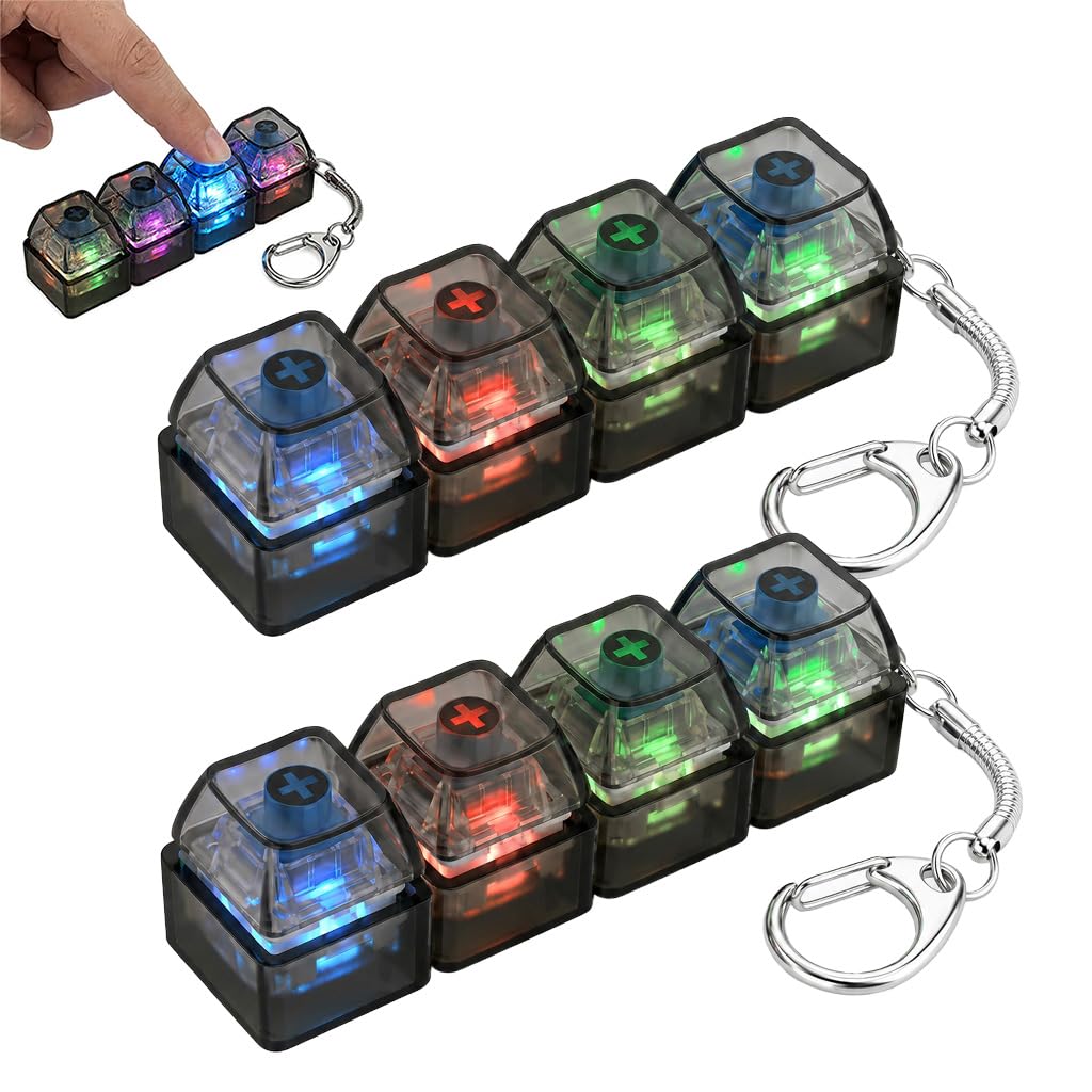 2Pcs Keyboard Fidget Toy,Funny Clicky Fidget Keyboard with LED Colorful Lights,4 Button Portable Mini Keyboard Fidgets Toys with Keychain Clicker Stress Relief Decompression for Office School Home
