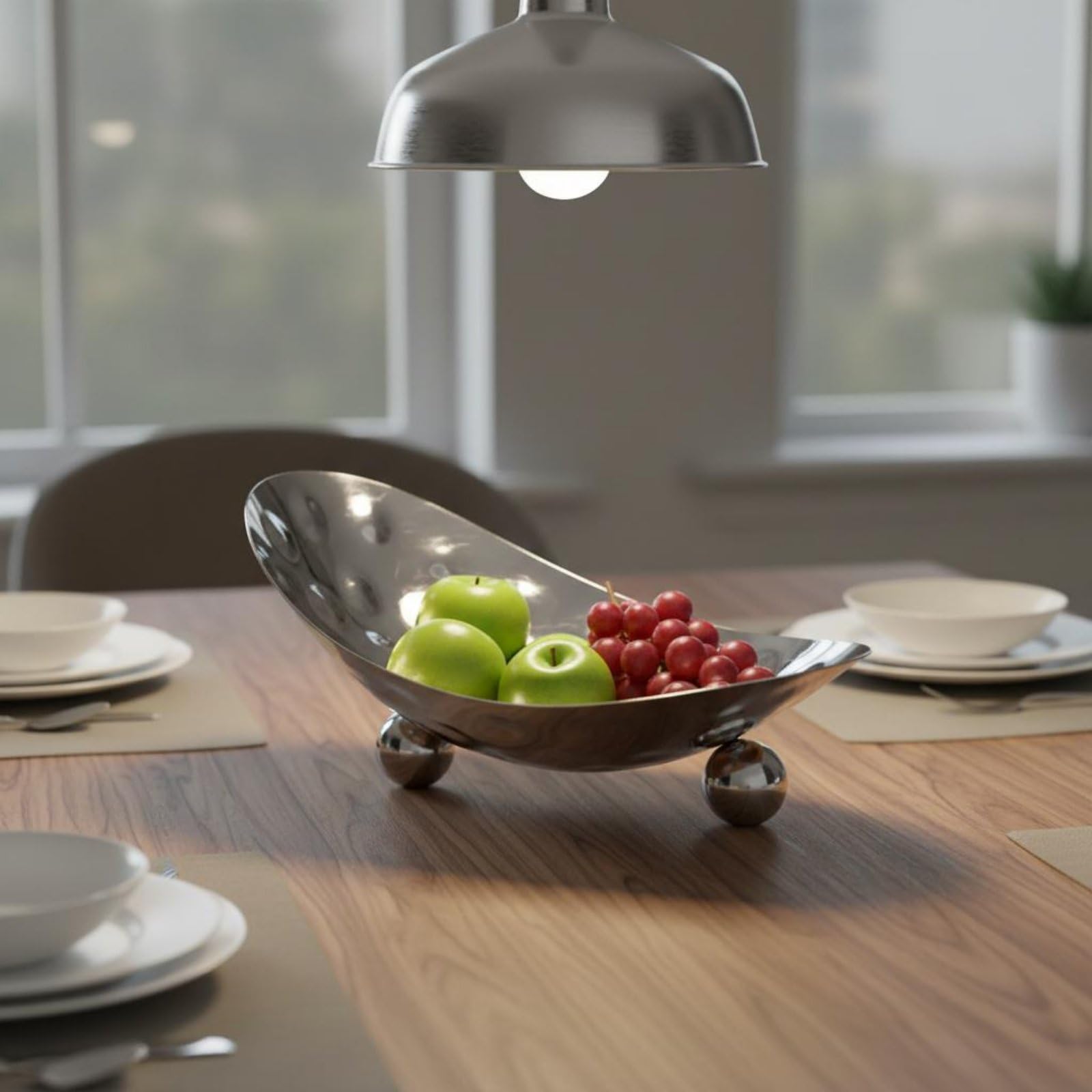 F Fityle Cuenco para Servir Industrial Cuenco Ensaladera Bandeja Centro de Mesa de Acero Inoxidable Decorativo con Textura Martillada y Base de Pedestal, Grande
