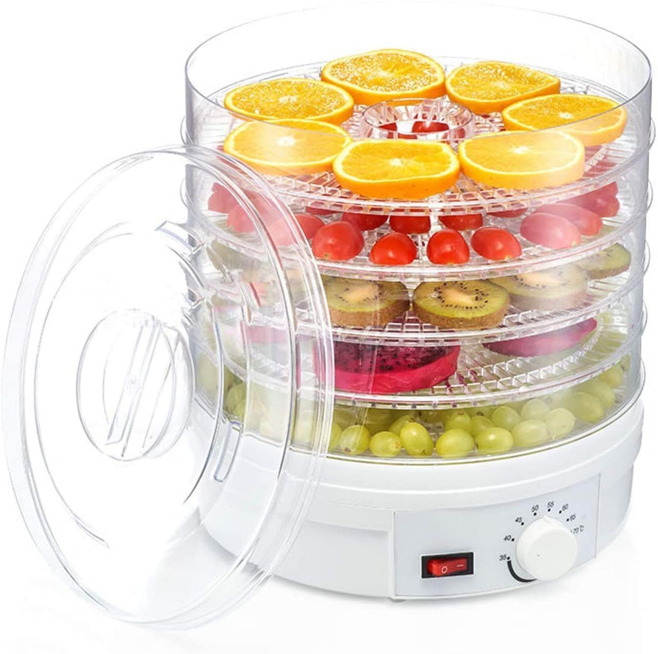 5-Tray Electric Food Dehydrator Machine with Adjustable Temperature 35–70°C, BPA-Free Stackable Trays, 360° Hot Air Circulation Food Dryer for Fruits, Vegetables, Meat Jerky, Herbs & Healthy Snacks-image-11