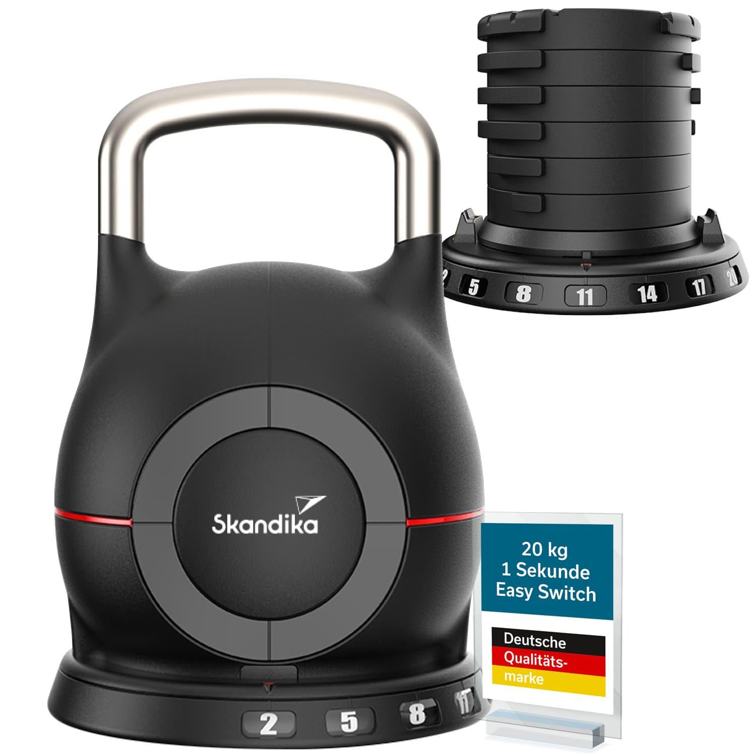 Skandika Kettlebell Paino hantle z możliwością regulacji, 7 stopni, 2 do 20 kg, uniwersalne wzornictwo, szybka wymiana ciężarów, kompaktowe, regulowane hantle do domu, na siłownię, fitness
