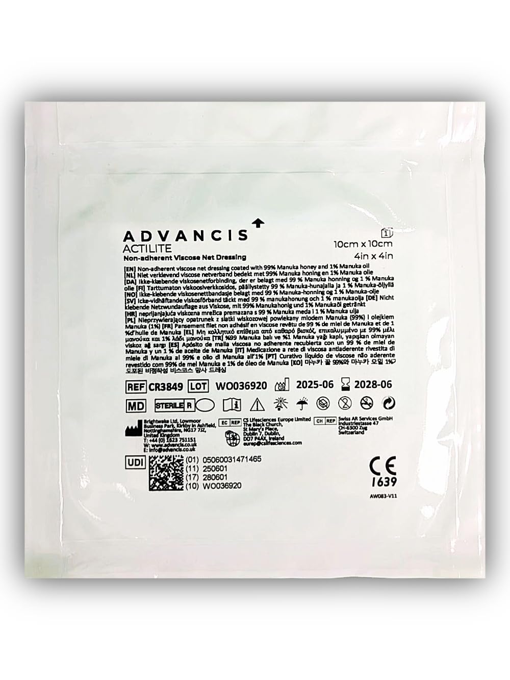 Actilite 10 x 10 cm Non-Adherent Viscose Net Dressing powlekany 99% miód manuka 10 sztuk