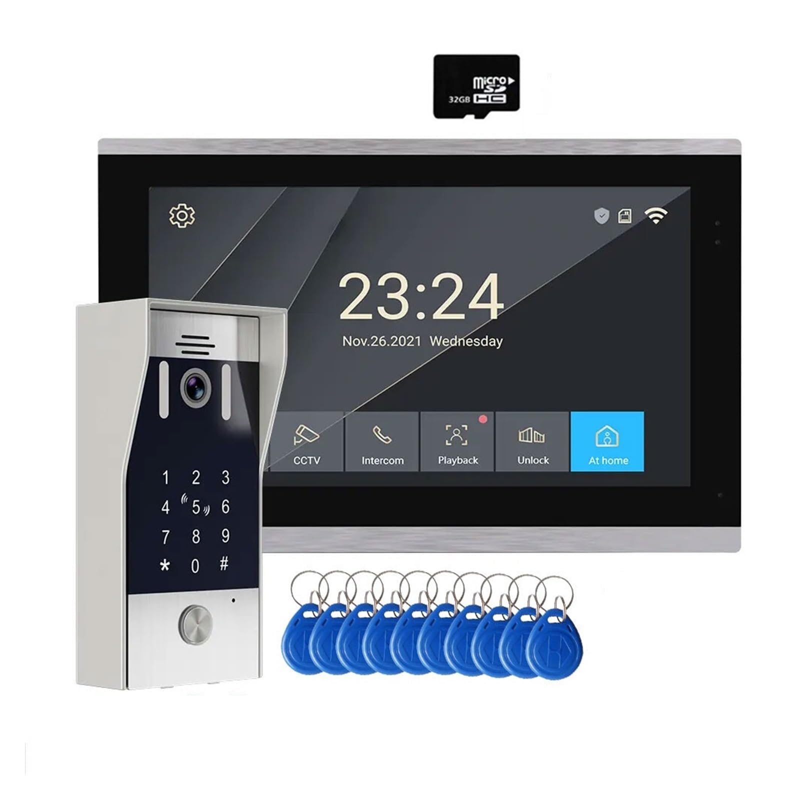 Hvsyvvsrl 10Inch Lcd Add 32G Fingerprint 5In1 Unlock Wifi Doorbell Video Intercom System For Home Doorphone Tuya Smart 1080P Touch Monitor Security Protect Two Way Audio(10Inch Lcd Add 32G)