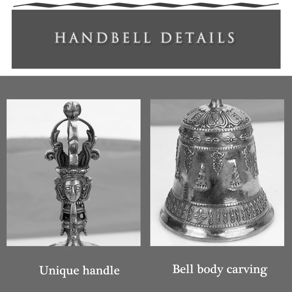 MbeLLO Handglocke, Messinghandglocke, Hochzeitsglocken, Serviceglocke, Hotel, klassisches Gravurmuster, Handglocke, (Farbe: Gold, Größe: 6,9 * 3,5 Zoll) (Farbe: Vintage C