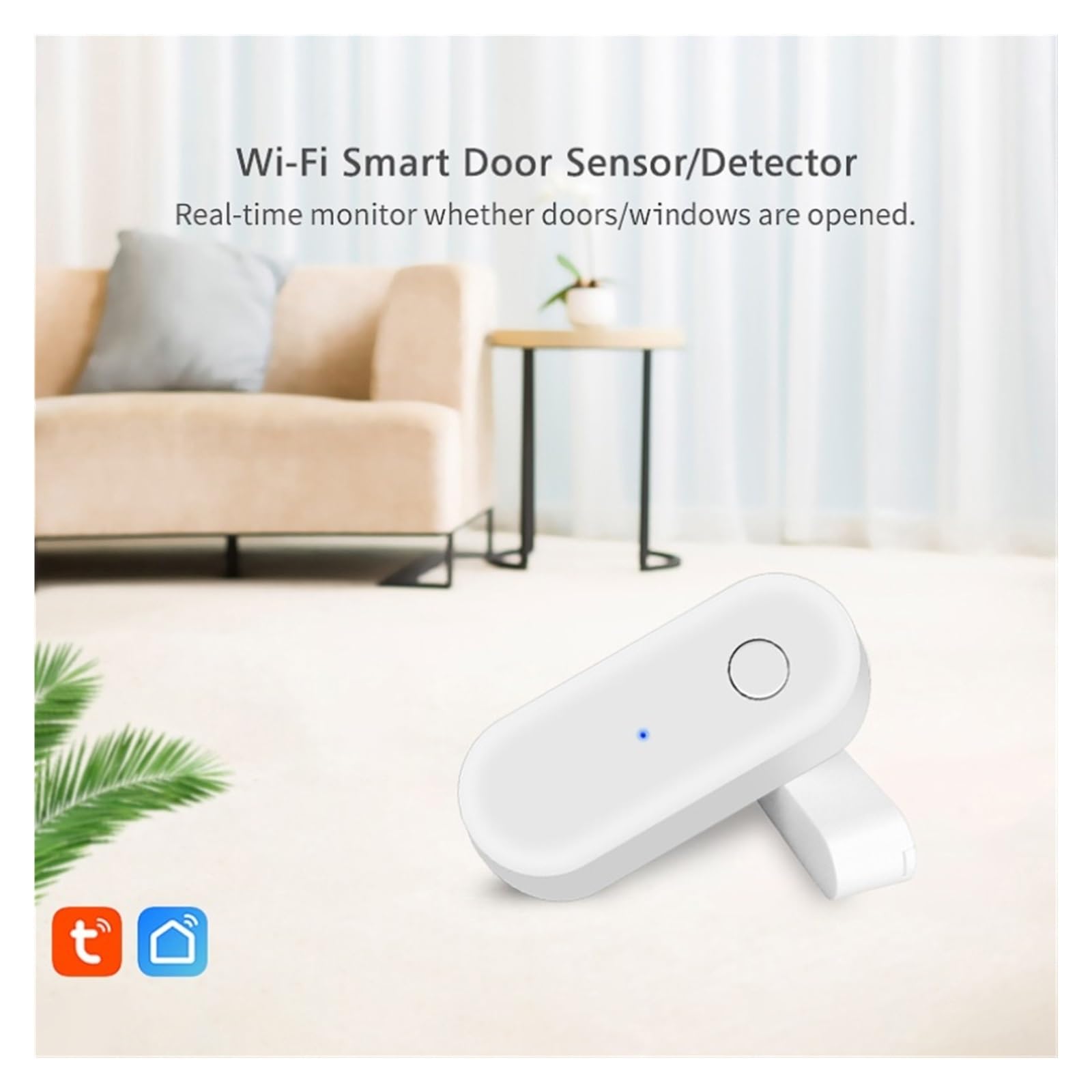 Sensor inteligente de puertas y ventanas Tuya inteligente Sensor de puerta Sensor de ventana puerta alarma magnética Detector Sensor magnético independiente funciona con Alexa para la seguridad del ho