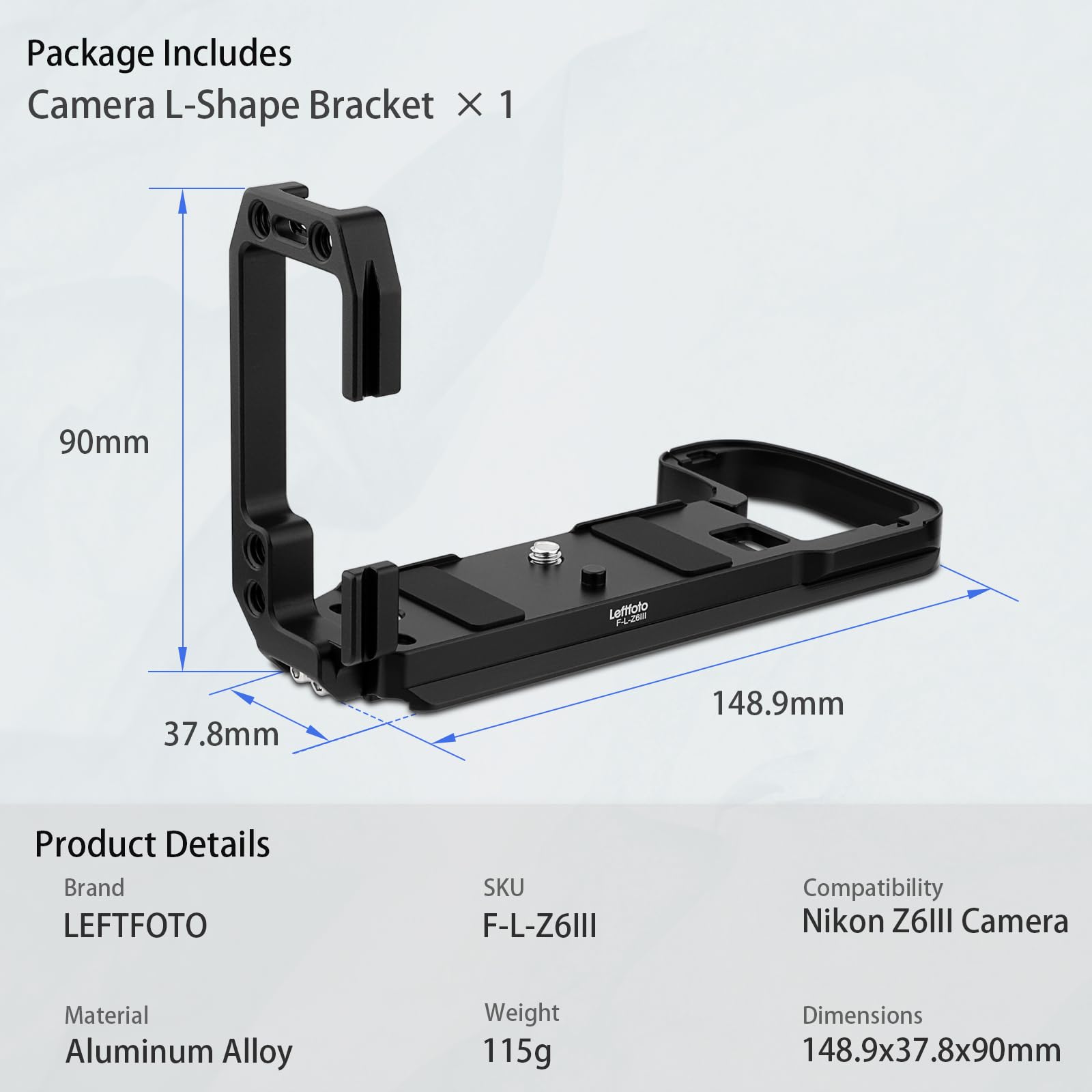 LEFTFOTO Z6III L Soporte L – Placa para Nikon para Z5 Z6 Z7 Z6II Z7II Z6III, placa de liberación rápida de disparo vertical compatible con Arca/RRS, placa lateral estirada de 17 mm o retirada