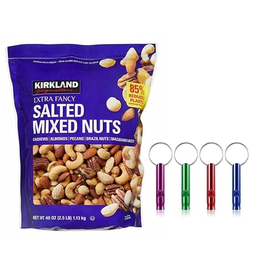 Kirkland Signature Extra Fancy Mezcla de frutos secos, salados, 2.5 libras, con llavero de silbato de emergencia (1)