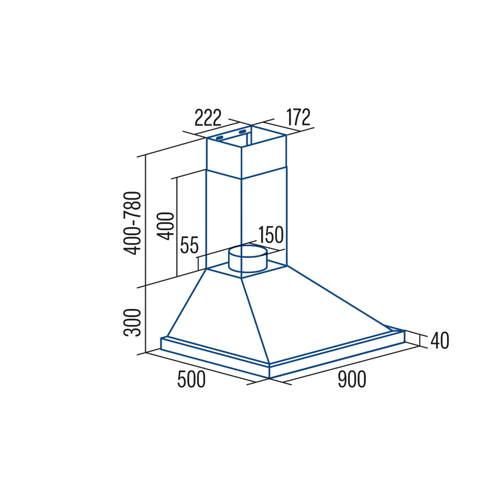 CATA Beta Pro 9000 X Campana Extractora Decorativa Trapezoidal de 90 cm, 979 m³/h, Panel Electrónico Digital, 3 Potencias, Iluminación LED, Clase A,Acero Inoxidable