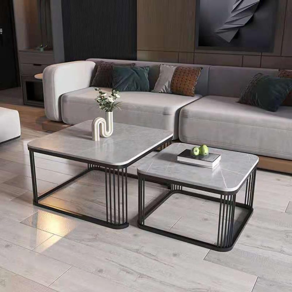 Zunno Set of 2 Metal Frame Coffee Table End Table Marble Look Center Table Tea Table for Livining Room Bedroom or Hallway (Black Grey) (B0DFVS8NTG) Amazon Price History, Amazon Price Tracker