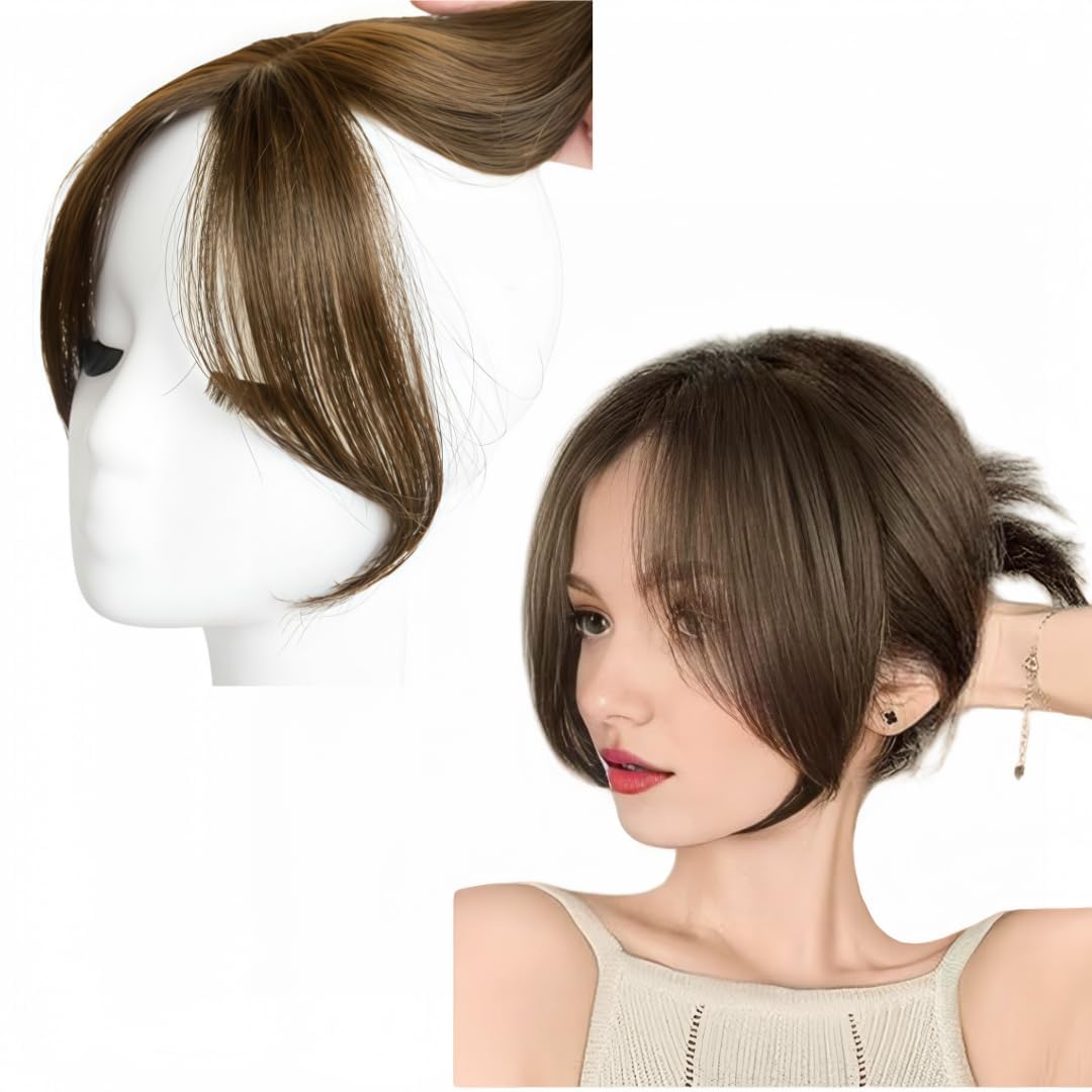 Frangia laterale in capelli umani naturali, da donna, 3D, parte centrale, con extension a clip, invisibili, colore: marrone chiaro