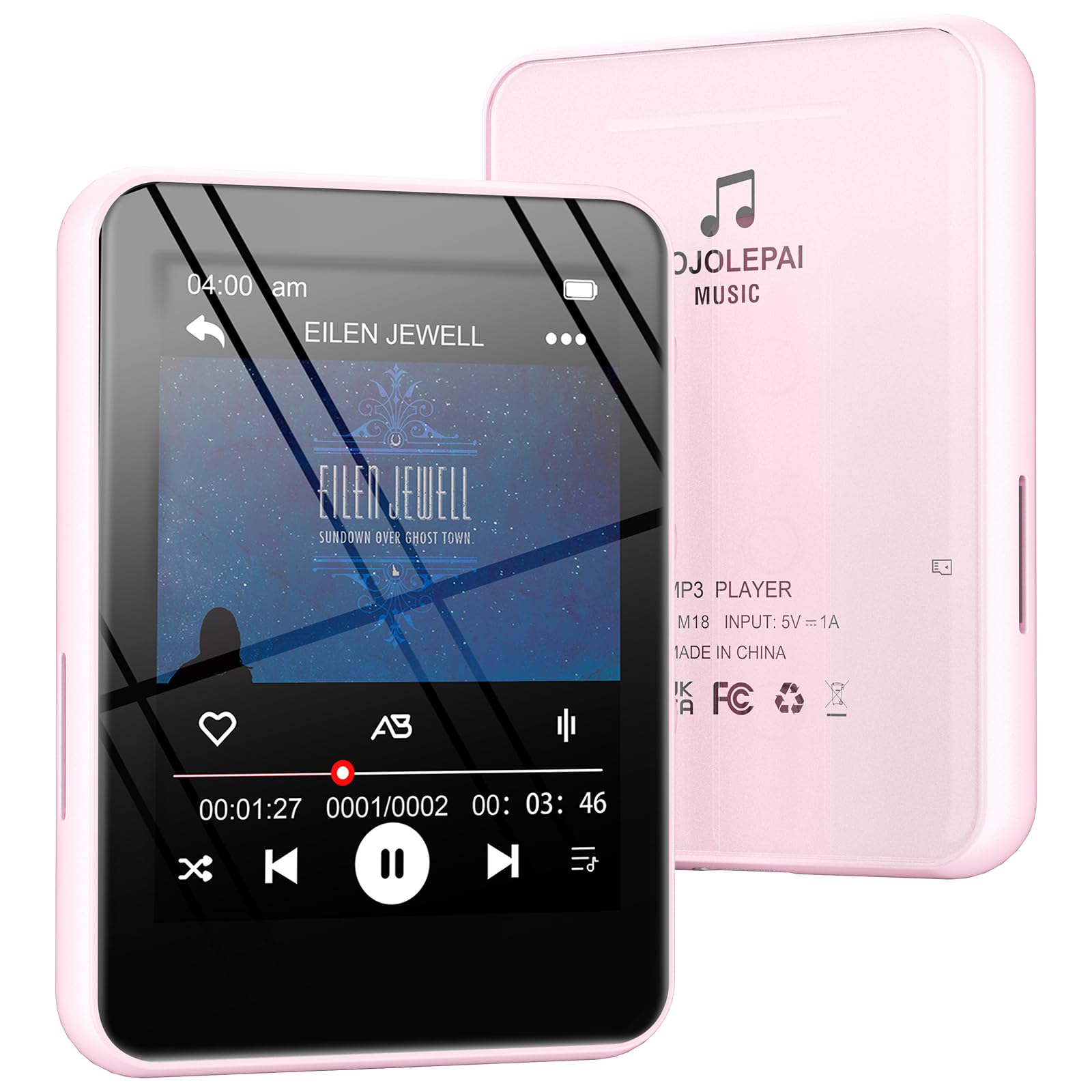 Reproductor de música MP3 con Bluetooth, almacenamiento de 32 GB, pantalla táctil completa, altavoz integrado, radio FM y grabadora de voz, ranura MicroSD (ampliable a 128 GB), incluye auriculares