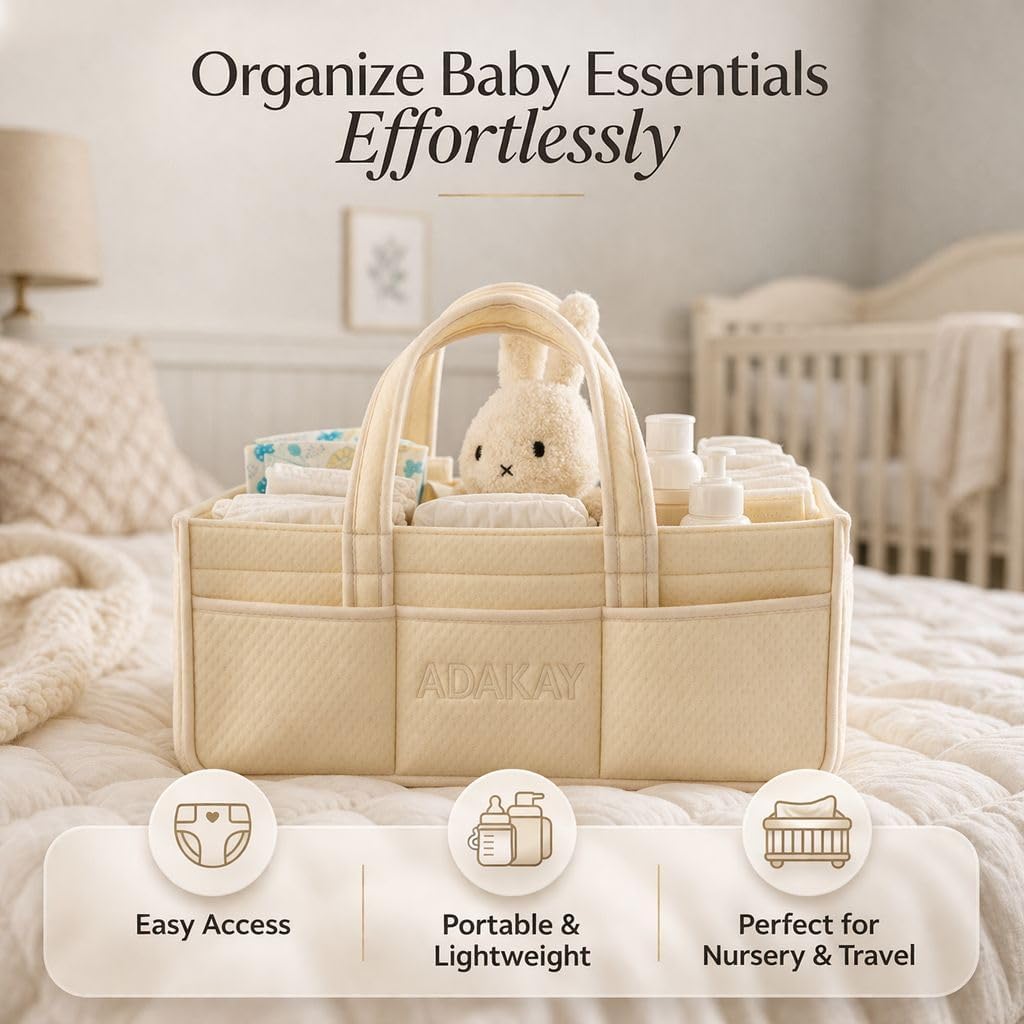 Baby Diaper Caddy Organizer – Portable Storage Basket with Removable Dividers, Cotton Rope Nursery Storage Bin for Diapers, Wipes & Baby Essentials (Beige)