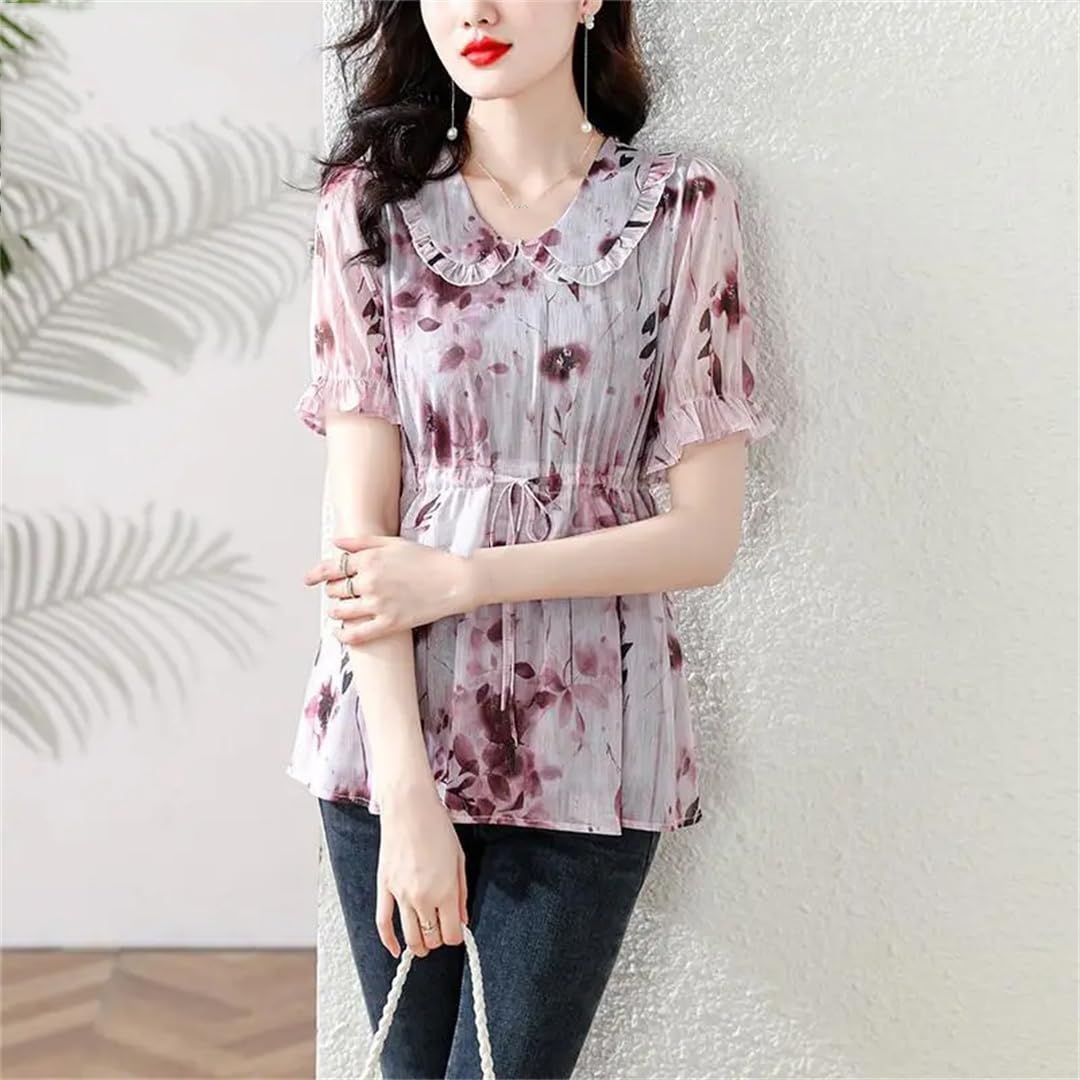 Camicie da donna retrò con coulisse e fiori estivi