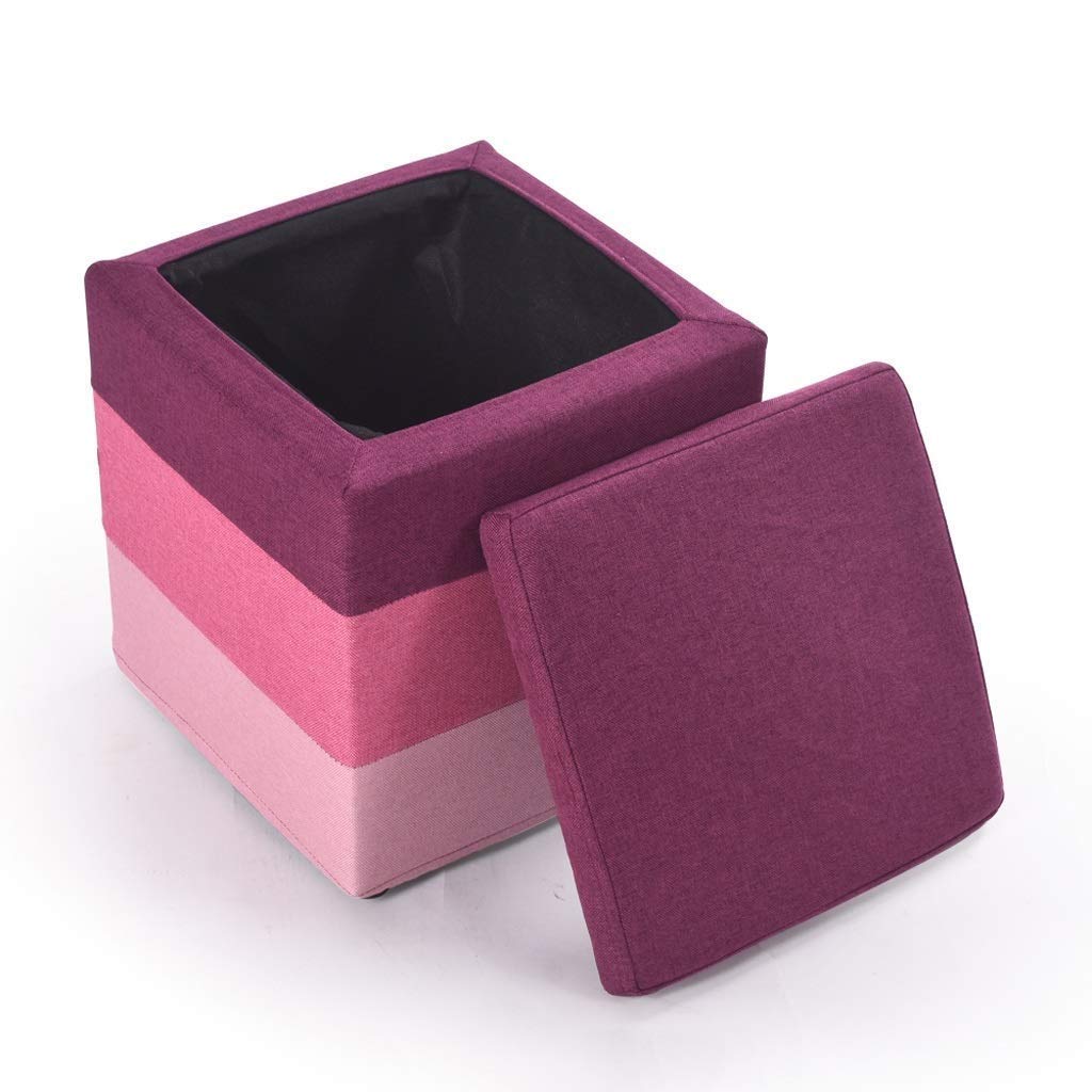 Tabouret de rangement pliable en lin violet, pouf carré et confortable