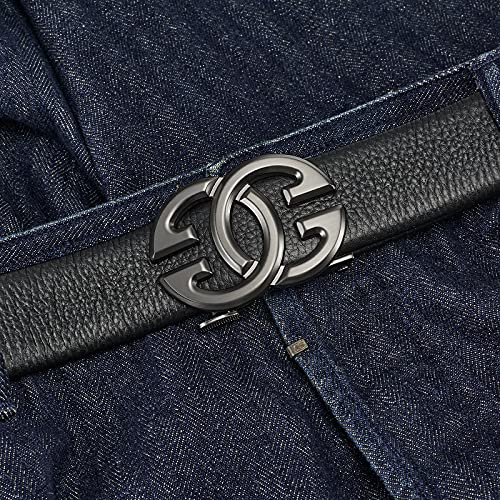 Image of ARIMIA Fashion Mens Real Leather Ratchet Belt Black Adjustable Length Full Grain Soft Genuine Cowhide Strap 1.5 Inch Wide
