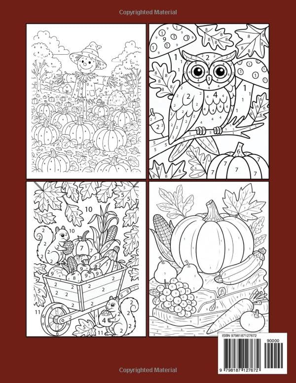 New 2026 Autumn Color By Number: Large Print Autumn Color By Number Coloring Book for Adults and Seniors Featuring Pumpkins, Fall Leaves, Cozy Autumn Scenes and More image 3