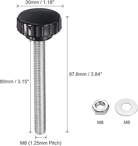 Miniatura 240 de uxcell Juego de 4 perillas moleteadas, tornillos de pulgar con tuercas y arandelas, rosca macho métrica M6 x 1.378 in, cabeza de plástico de 0.984
