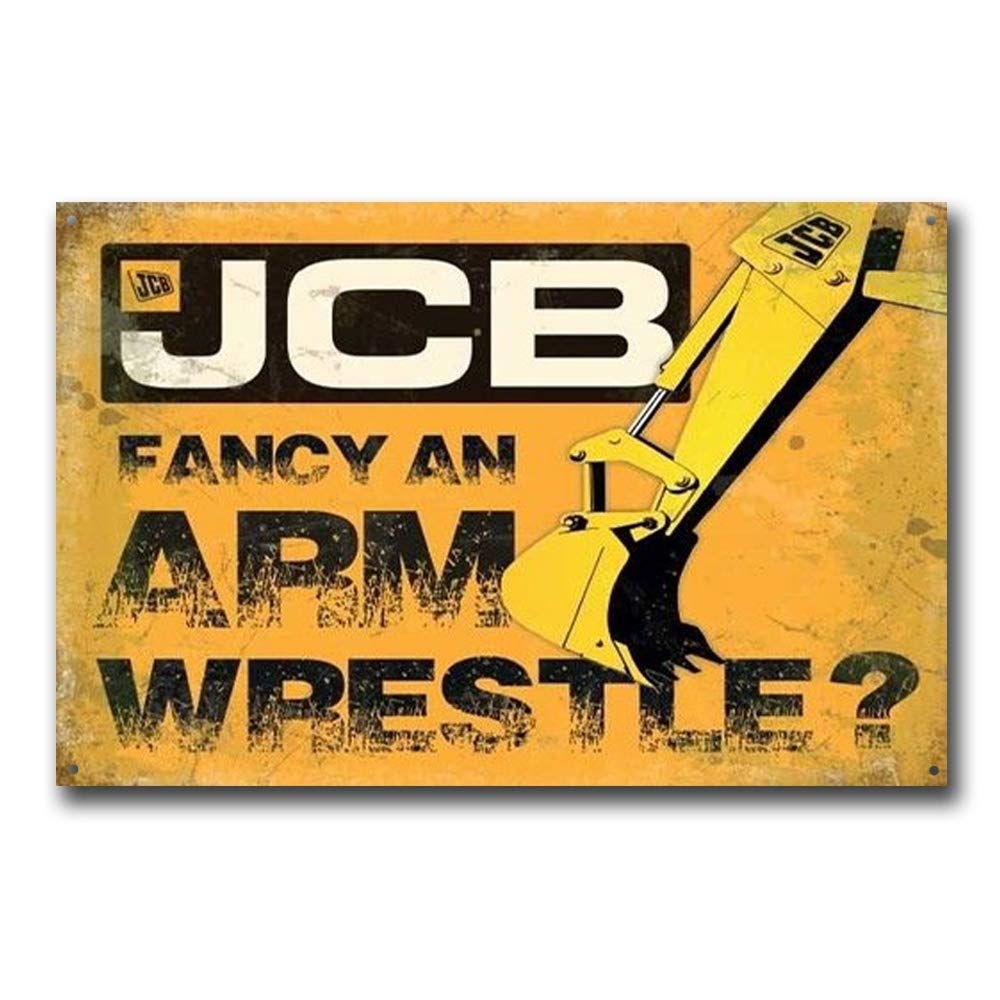 Yelacecca Jcb Arm Wrestle Digger Excavator Vintage Retro Tin Sign Metal Sign Tin Sign 7.8X11.8 Inch
