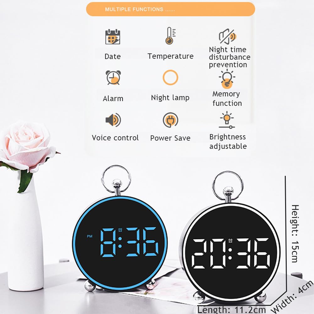 Orologio Digitale LED Aolyty - Display Grande Con Temperatura E Umidità - Sveglia Con Luminosità Regolabile Bianco/Rosso
