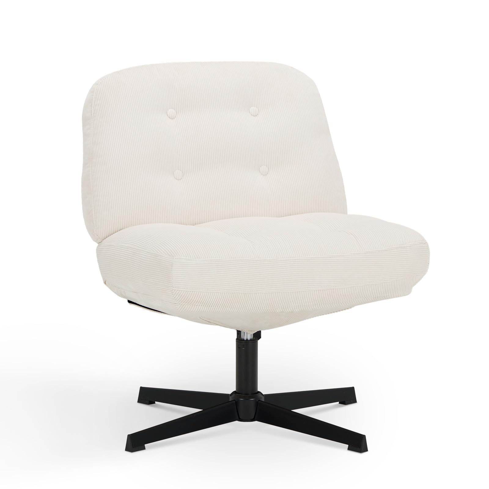 COLAMY Silla de Oficina ergonómica sin Ruedas, Silla de Sastre, Silla Cruzada, giratoria 360°, sillas reclinables para salón, tocador, para Oficina en casa, Color Blanco