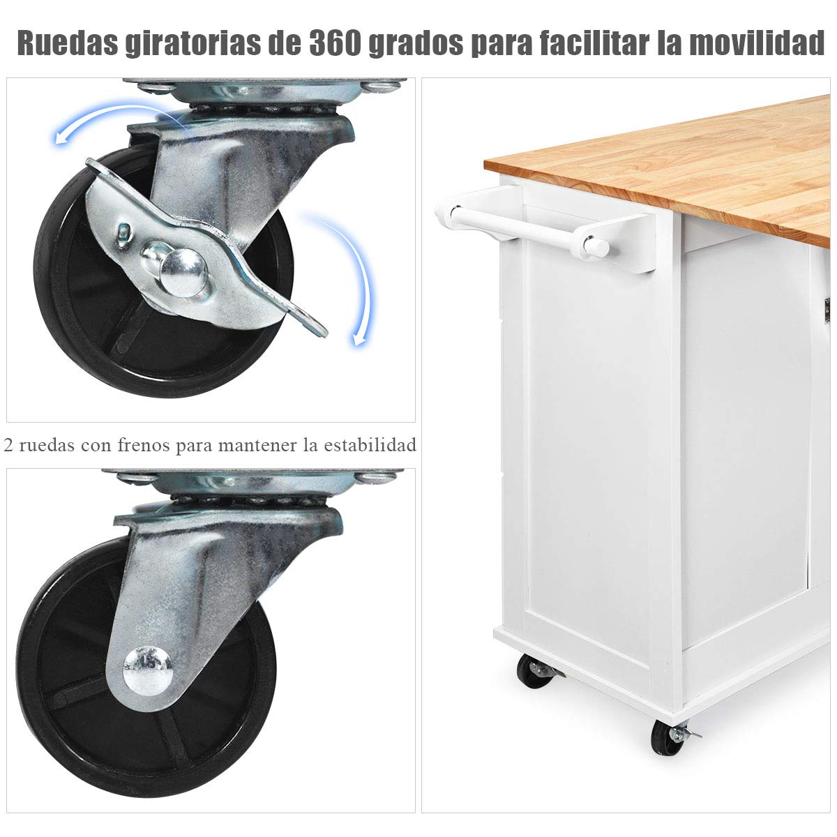COSTWAY Carro de Cocina con Ruedas Carrito Auxiliar Carro de Servicio Multiuso Aparador Buffet para Comedor Restaurante (Blanco)
