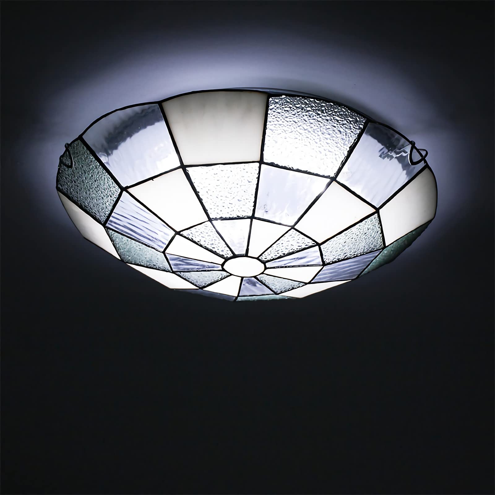 METTEOR Tiffany Style Led Ceiling Light Dimmable E27 Glass Fixture European Pastoral Chandelier For Living Room & Bedroom Elegant Home Lighting Deco (I 12 inch)