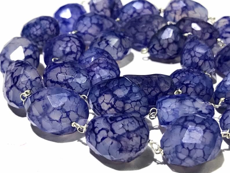 Perles à facettes en calcédoine bleue naturelle de 11 x 12 à 16 x 19 mm de long pour fabrication de bijoux pour collier et bracelet
