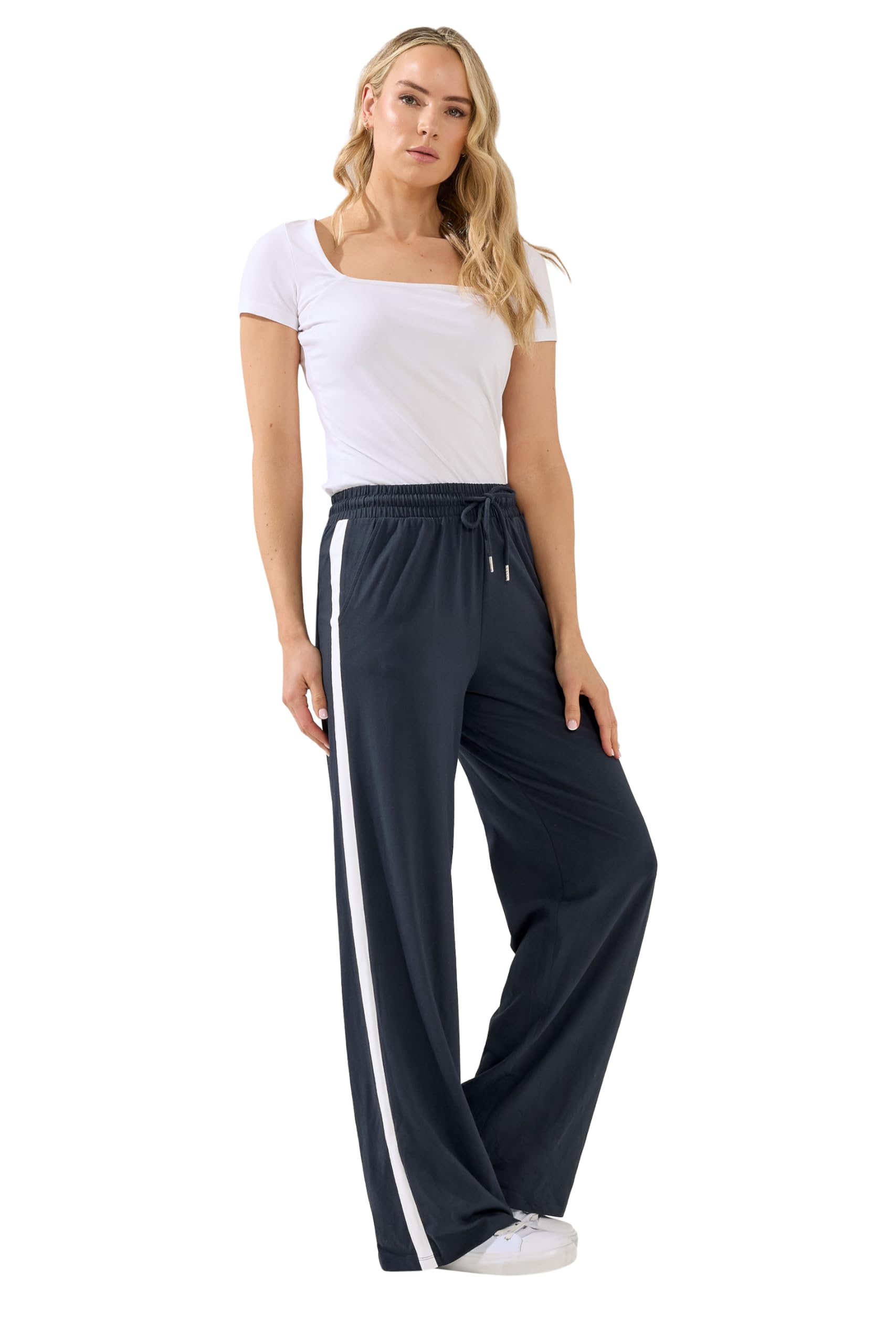 Long Tall Sally Women's Dark Navy Tall Pipe Detail Wide Leg Joggers In 16XL