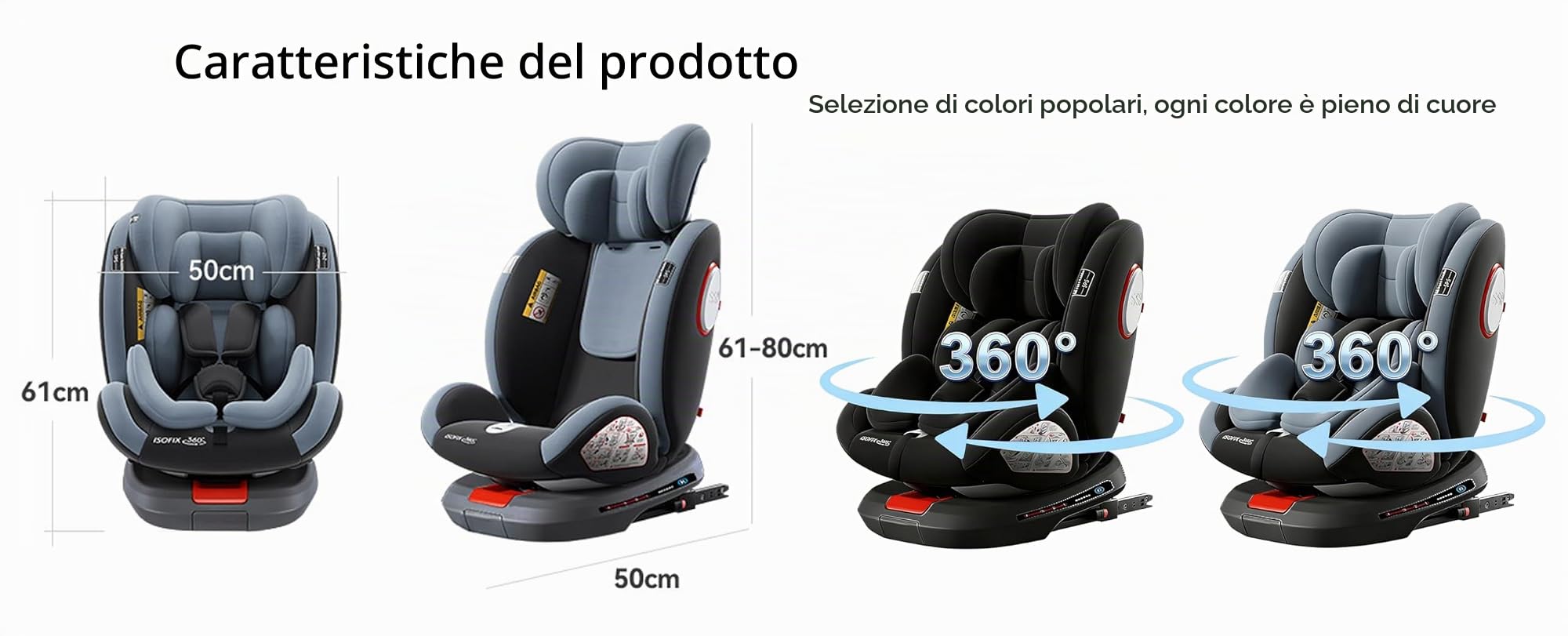 Nine point nine Ruotabile a 360° Seggiolino Auto Isofix, Altezza e Inclinazione Regolabili SeggiolinoAuto, Anti-collisione Seggiolone Auto, Facile da Pulire Seggiolino (Black without Foot Rest Frame)