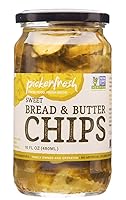 Vista 1 de Pickerfresh Encurtidos con chips de pan y mantequilla, pepinillos dulces estilo chip de corte arrugado, ingredientes simples, sin OMG, sin