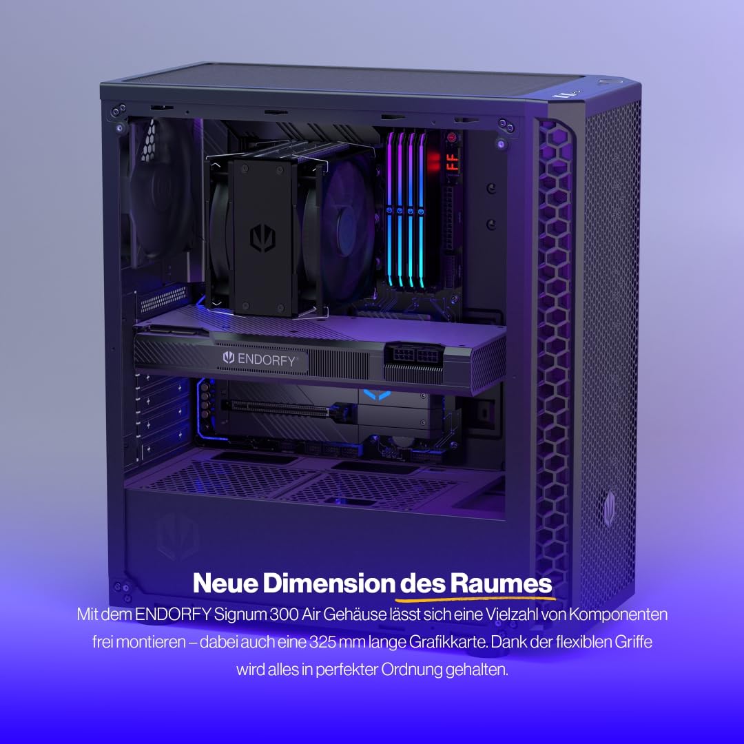 ENDORFY Signum 300 Air PC Gehäuse ATX mit Tempered Glass, 4X Stratus 120 PWM, Mesh Front, Unterstützung für 360 mm Radiator, GPU bis 350 mm, Schwarz