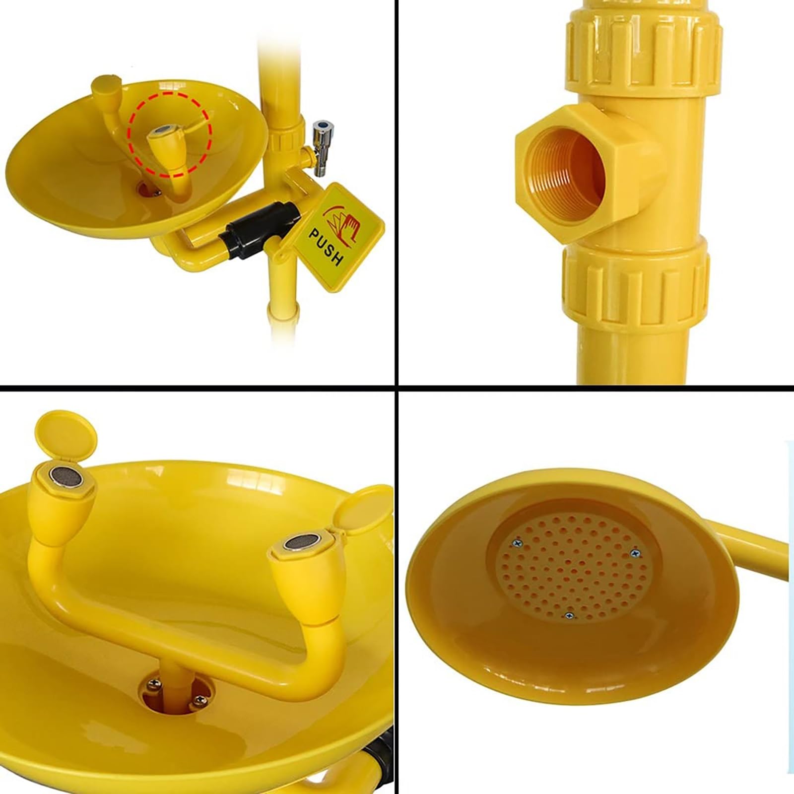 Estación lavaojos con ducha de emergencia, estación de ducha lavaojos combinada con ducha de seguridad y barra de tracción triangular, esquema lavaojos de acero inoxidable 304(With pedal)