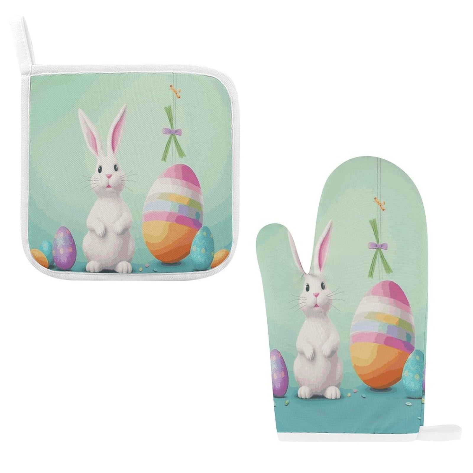 Btcowzrv Style Happy Easter Egg Rabbit Oven Mitts And Pot Holders 2Pcs Set