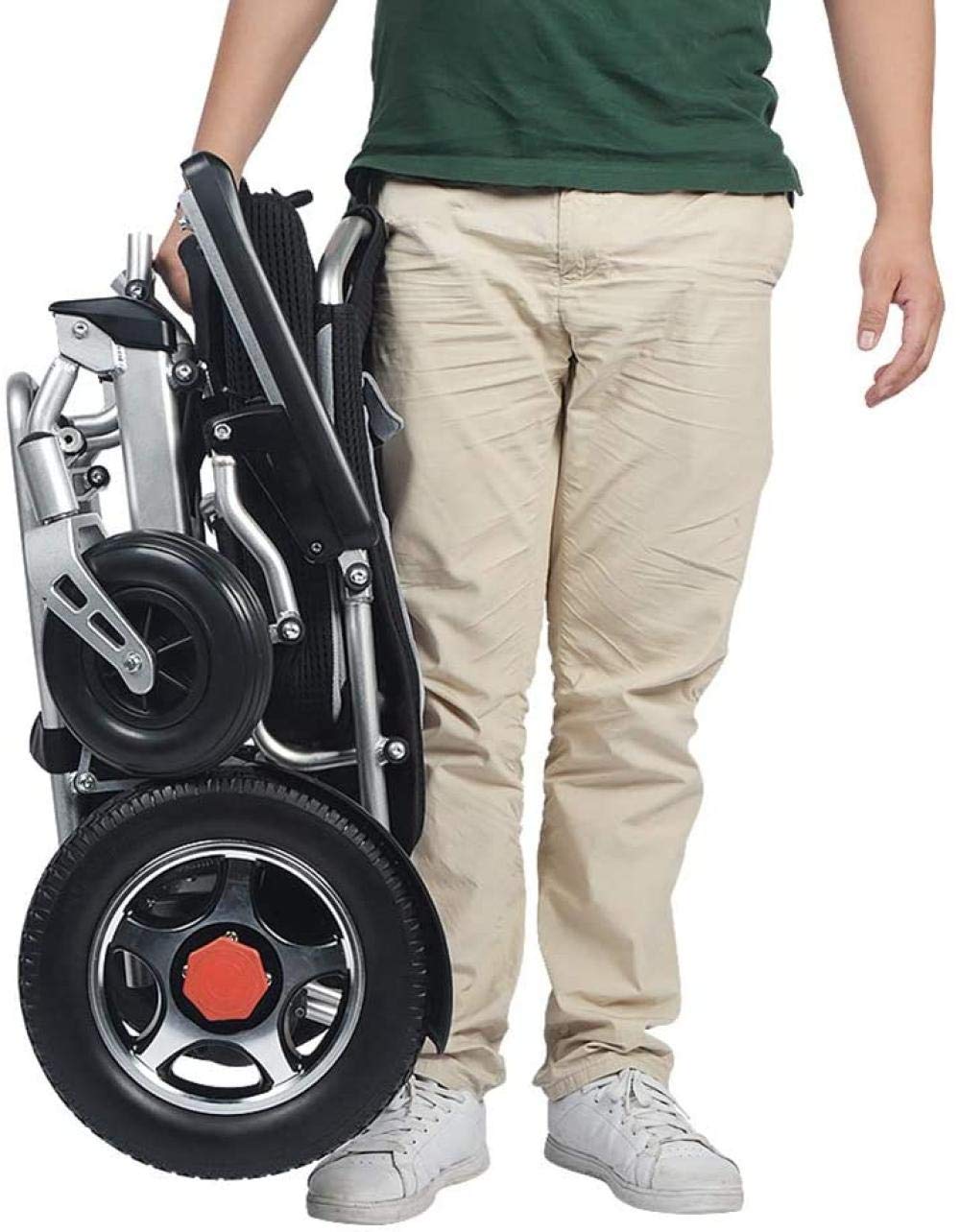Sillas de Ruedas Eléctricas, Silla de Ruedas Manual Eléctrica Plegable Scooter Mde Aleación de Aluminio Rueda de Neumático de Goma Pararsonas Mayores Discapacitadas