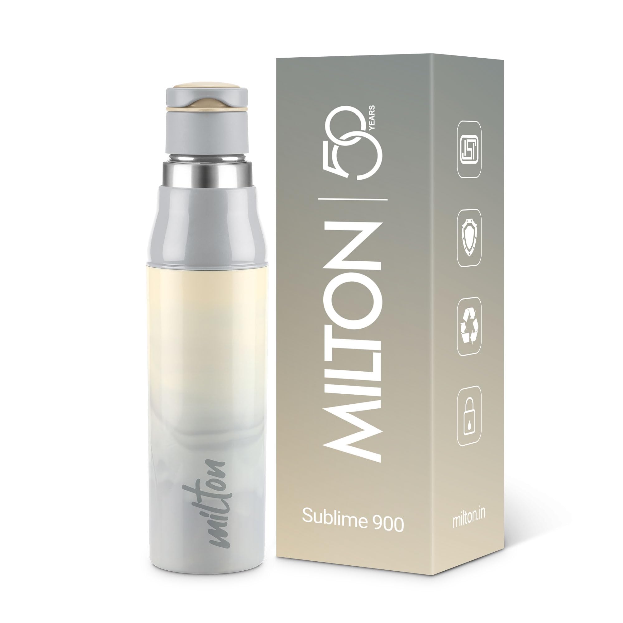 MILTON Steel Sublime 900 Thermoware I PU Insulated Water Bottle 600 ml, Leak Proof Flip Top Lid I for Office, Gym, School I Grey