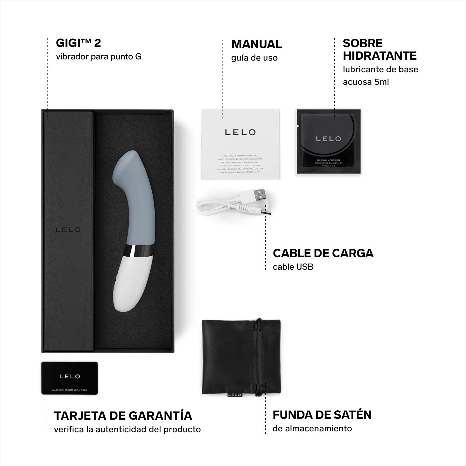 LELO GIGI 2 Estimulador del Punto G, Exquisito Vibrador Curvado, Recubierto con Silicona y Diseñado para Estimular el Punto G de la Mujer (Cool Gray)
